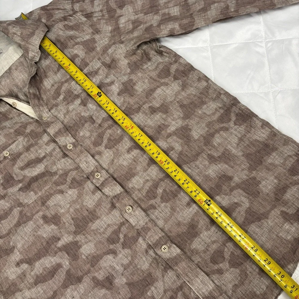 Joseph Abboud 100% Linen Camo Button Up Shirt Men's Large Brown Roll Tab Casual